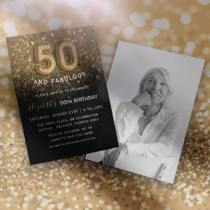 Vijftig & Fabulous Gouden Glitter 50e Verjaardag Kaart