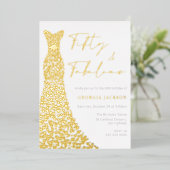 Vijftig & Fabulous Jurk 50e verjaardag Echt Goud Folie Uitnodiging (Staand Voorkant)