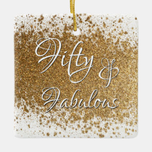 Vijftig & Fabulous Met Gespatterde Nep Goud Folie Keramisch Ornament