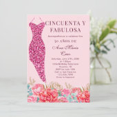 Vijftig & Fabulous Roze Bloemen Spaans 50ste verja Kaart (Staand voorkant)