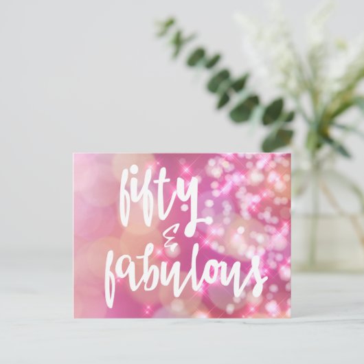 Vijftig & Fabulous - Roze Glitter 50e Verjaardagsk Briefkaart (Staand voorkant)