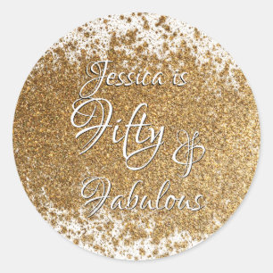 Vijftig & Fabulous Splattered Faux Gouden Folie w  Ronde Sticker