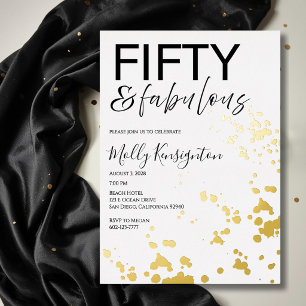 Vijftig & Fabulous Zwart en Goud Verjaardag Folie Uitnodiging