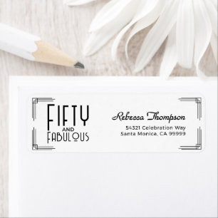 Vijftig Fabulous Zwart Witte Art Deco 50ste Verjaa Etiket