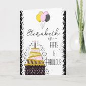 Vijftig & Fantastisch Zwart Goud & Roze Cake & Bal Kaart (Voorkant)