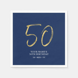 Vijftig Goud & Marineblauw Lettertype 50ste Verj Servet