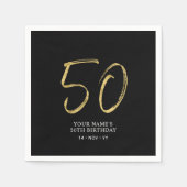 vijftig | Goud & Zwart Lettering 50e Verjaardagsfe Servet (Voorkant)