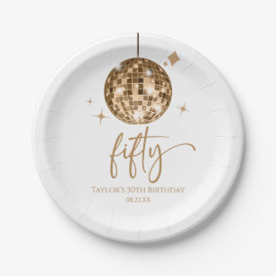 Vijftig Gouden Disco Bal 50ste Verjaardagsfeest Papieren Bordje