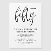 Vijftig | Modern 50e zwart-wit verjaardagsfeest Magnetische Uitnodiging (Voorkant)