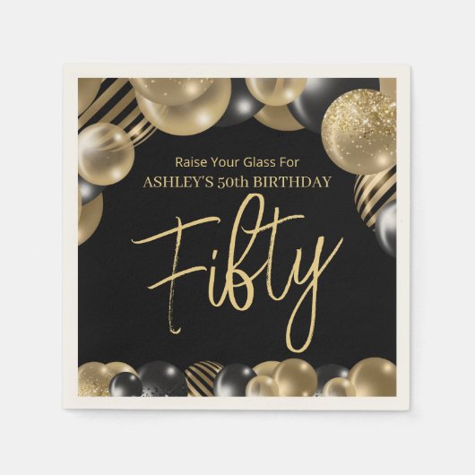 Vijftig Moderne Glitter Balloon 50e verjaardag Nap Servet (Voorkant)