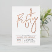 Vijftig Roos goud Moderne 50e verjaardag Folie Uitnodiging (Staand Voorkant)