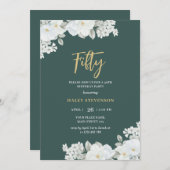 Vijftig Smaragd Groen & Goud Wit Bloemen Verjaarda Kaart (Voorkant / Achterkant)