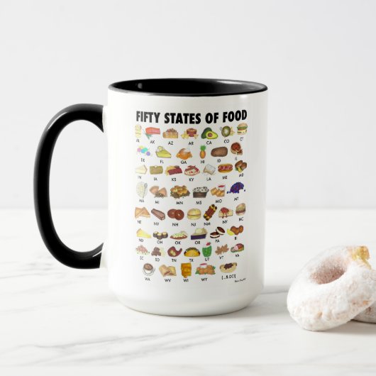VIJFTIG STATEN VAN LEVENSMIDDELEN Verenigde Staten Mok (Met donut)