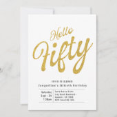 Vijftig witte en goudmatige 50e verjaardag kaart (Voorkant)