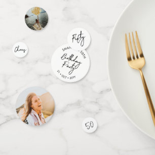vijftig   Zwart & Wit Moderne 50e Verjaardag Foto Confetti