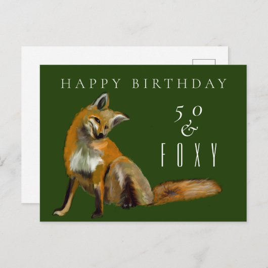 Vijftigste verjaardag groet rode vos vijftig en fo briefkaart (Voorkant / Achterkant)