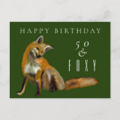 Vijftigste verjaardag groet rode vos vijftig en fo briefkaart (Voorkant)