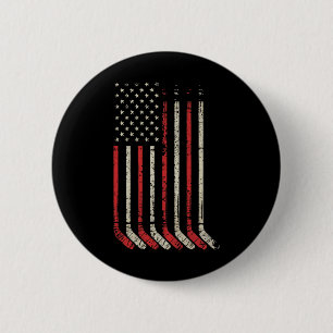 Vijverhockeyspeler Amerikaanse vlag Shinny  Ronde Button 5,7 Cm