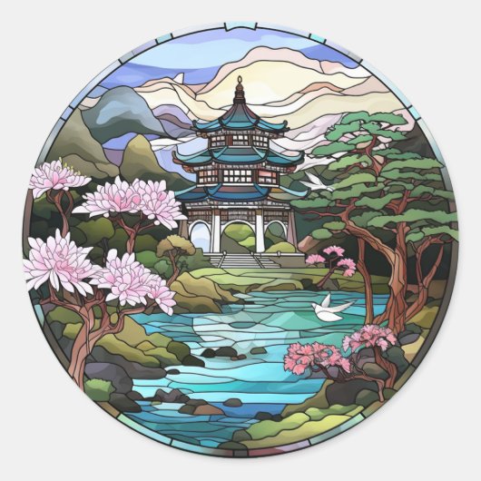 Vijverreflecties: Japanse Tempel Stickers Set (Voorkant)