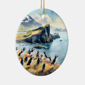 Vik Iceland Puffins Waterverf Keramisch Ornament (Rechts)