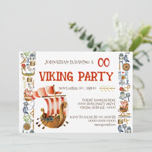 Viking Birthday Invitation Boys 1–7 Galleon ship (Debout devant)