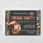 Viking Birthday Invitation Boys 1–7 Navy blue red (Devant)