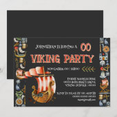 Viking Birthday Invitation Boys 1–7 Navy blue red (Devant / Derrière)