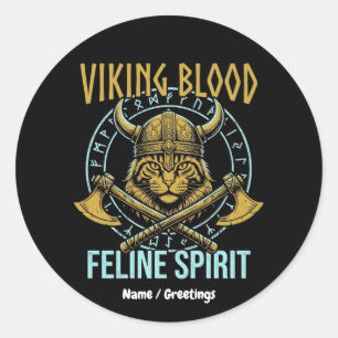 Viking Bloed Katachtige Geest Noorse Kat Grafische Ronde Sticker