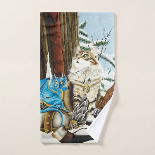 viking Cat Blue Dragon (Serviette à main)