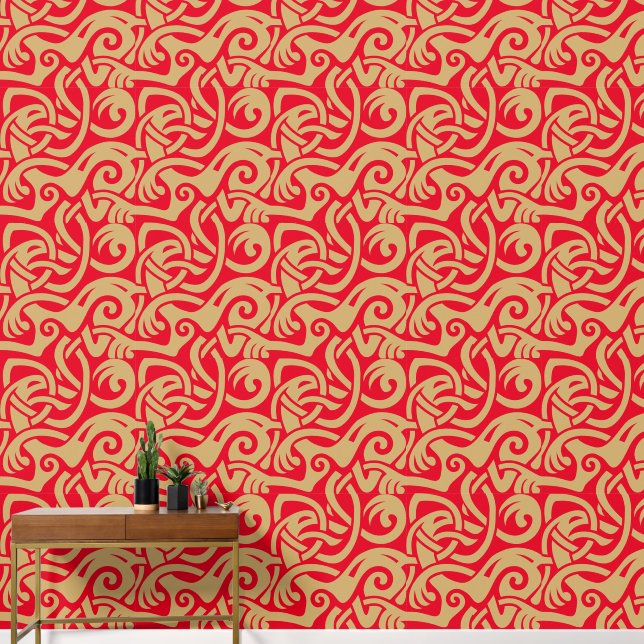 Viking Celtic Intertwining Animal Pattern Behang (Hal)