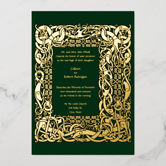 Viking Celtic Knots Border Wedding Folie Uitnodiging (Voorkant)