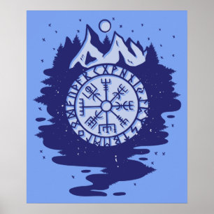 Viking Compass Nordic Symbols Poster
