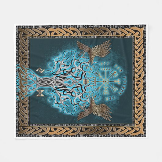 Viking Compass Yggdrasil Fleece Deken (Voorkant (Horizontaal))