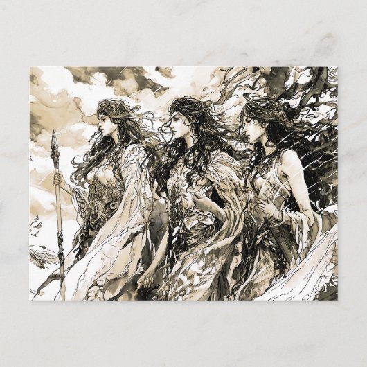 Viking Drawing of a Norse God three norns Briefkaart (Voorkant)
