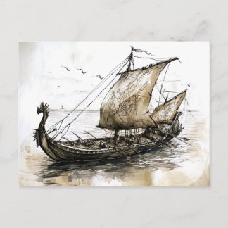 Viking Drawing of a Norse Viking ship Briefkaart