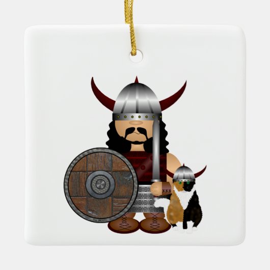Viking en Cat-Ornament Keramisch Ornament (Voorkant)