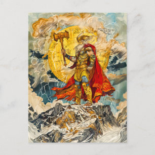 Viking God Thor op de Waterverf als Ancien Feestdagenkaart