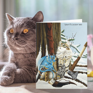 Viking Kat Blauwe Draak Fantasie Kaart