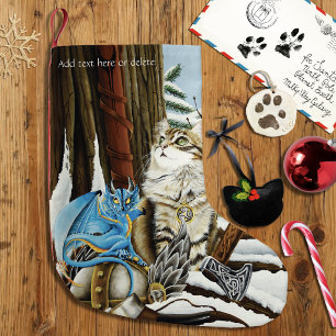 Viking Kat Blauwe Draak Fantasie Kleine Kerstsok