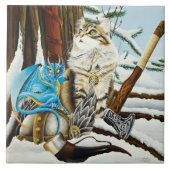 Viking Kat Blauwe Draak Tegeltje (Voorkant)