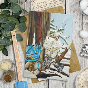 Viking Kat Blauwe Draak Theedoek