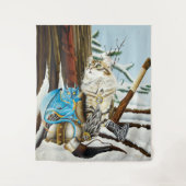 Viking Kat Blauwe Draak Wandkleed (Voorkant)