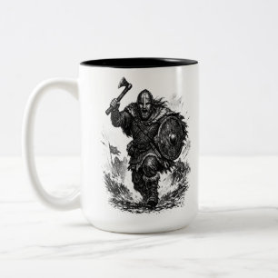 Viking krijger aanval – Inkt gevecht Tweekleurige Koffiemok