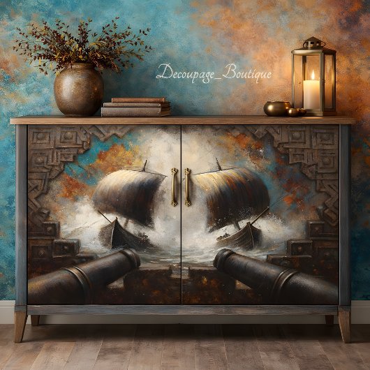 Viking-Langschip Gevecht Decoupage Tissuepapier