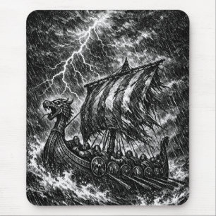 Viking-langskip in de storm — Ink Saga Art Muismat