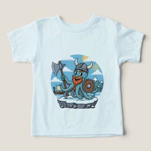 Viking Octopus Cartoon Funny Babies Cute Skyblue (Design voorkant)