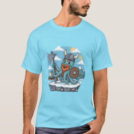 Viking Octopus Cartoon Funny Womens | Mens Skyblue T-shirt