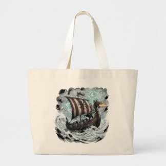 Viking op draaksschip grote tote bag