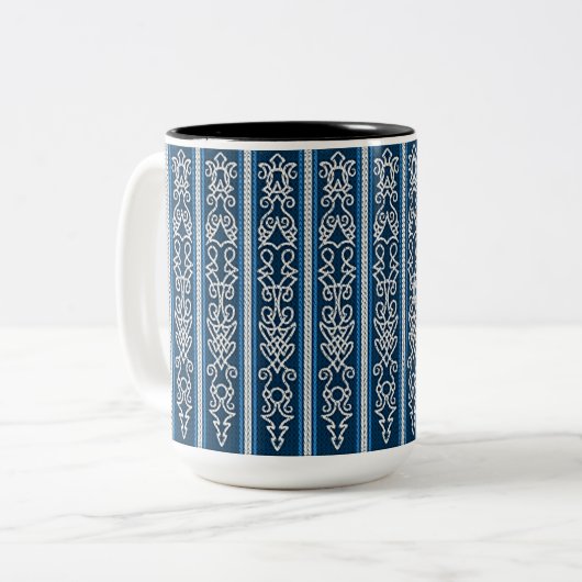 Viking Pattern Blue Tweekleurige Koffiemok (Voorkant links)