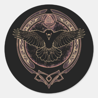 Viking Raven Munin en Valknut Classic Ronde Stok Sticker